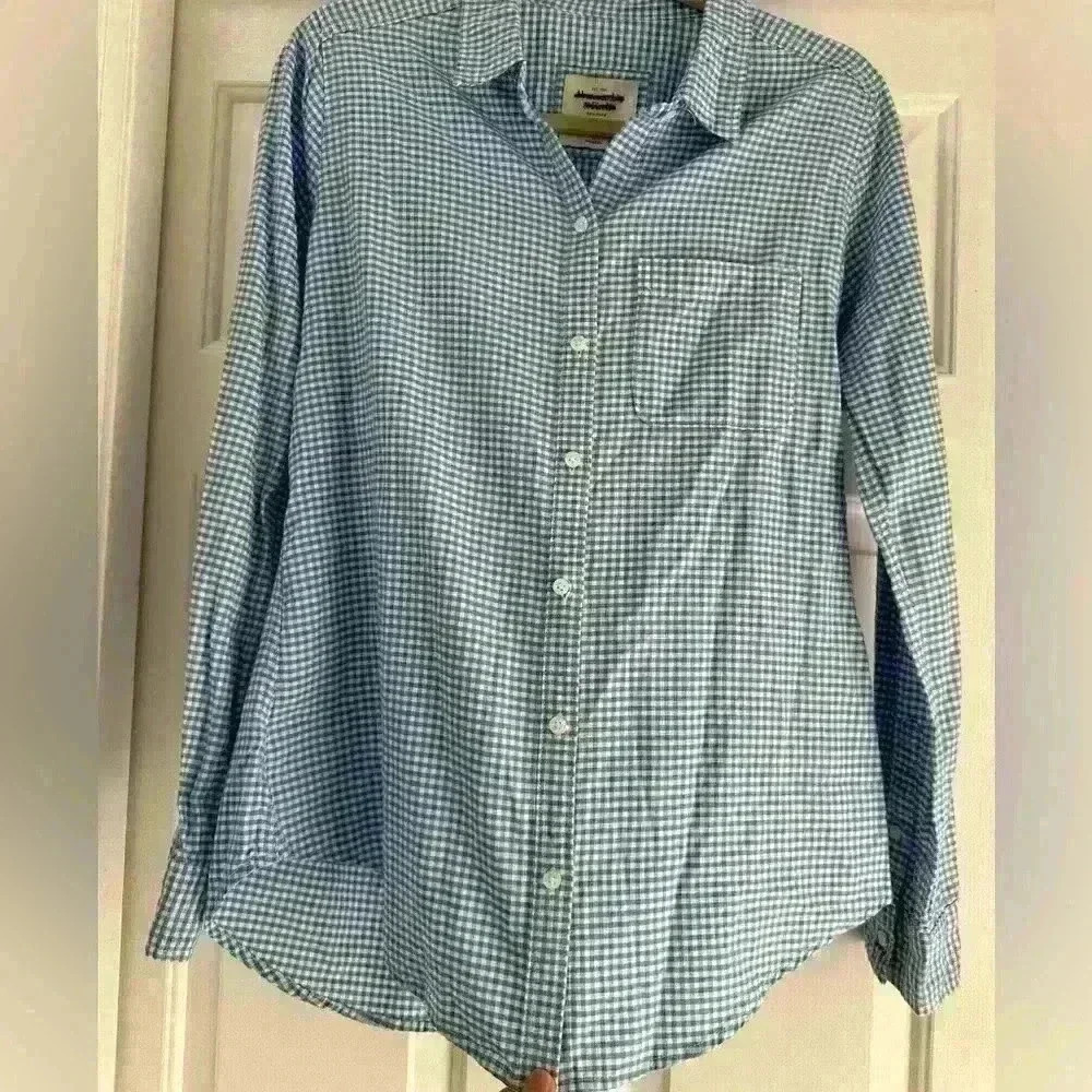 ABERCROMBIE & FITCH BLUE &‎ WHITE GINGHAM COTTON LONG SLEEVE SHIRT WOMEN'S LARGE - Picture 2 of 6